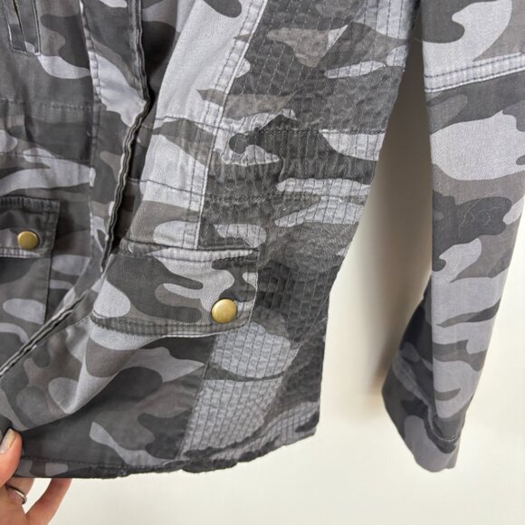 Knox Rose Gray Camo Utility Fisherman Jacket Drawstring Waist Pockets Size Small - Picture 7 of 8